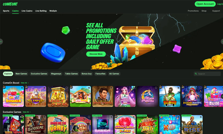 ComeOn Casino Homepage