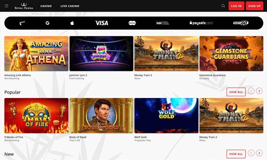 Royal Panda Casino Homepage